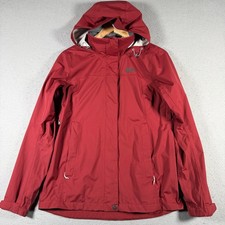 REI Co Op Women Burgundy Full Zip Hooded Rain Jacket Size Small Waterproof