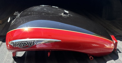 Vintage Used Triumph Black and Red Motorcycle Gas Tank