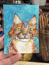 eston Original Fox the Cat Drawing ACEO Signed 2026 feline Cats OOAK kitty