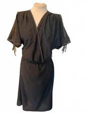 Vintage 80s new wave black and gold split sleeve cross over dress large