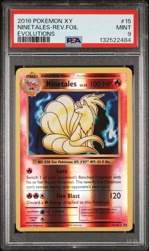 2016 POKEMON XY EVOLUTIONS #15 NINETALES-REVERSE FOIL PSA 9