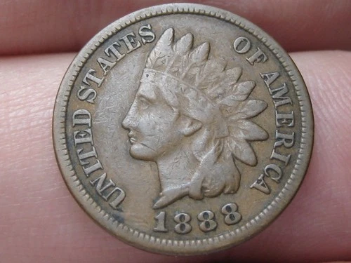 1888 Indian Head One Cent Penny- Fine/VF Details, Partial LIBERTY, Brown