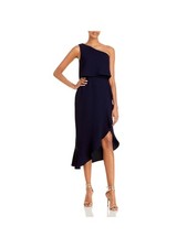 AQUA FORMAL Womens Navy Crepe Tulip Hem Lined Sleeveless Hi-Lo Dress 0