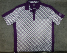 Ogio Mens Polo Shirt 2XL Performance Purple White Check Pebble Beach LOGO