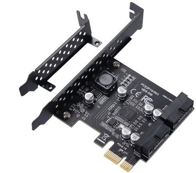 PCIE 1X to 2 Port 19Pin Expansion Card USB 3.2 GEN1 Super Speed Win 11 10 8 7 XP