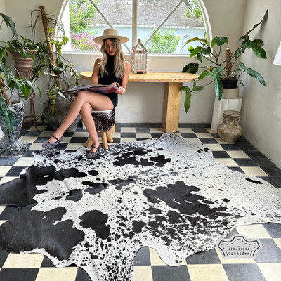 5x7 ft Black Speckled Cowhide Rug  100% Genuine Leather Best Price Luxury Décor
