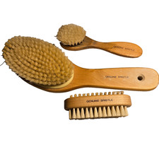 Dry Brushing Set Genuine Bristle Body Face Nail Cuticle Brushes 3 Wood Vtg