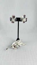 VTG Stuart Nye Sterling Silver 925 Dogwood Brooch with Matching Earrings Set