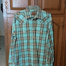 Roper Men s Blue/Brown Plaid Long Sleeve Butt...