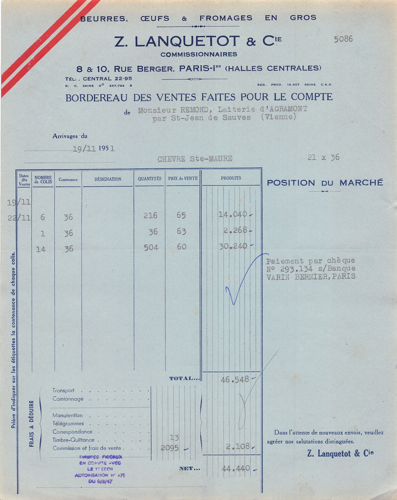 1951 BEURRES Z LANQUETOT A PARIS - LAITERIE SAINT JEAN SUR SAUVES