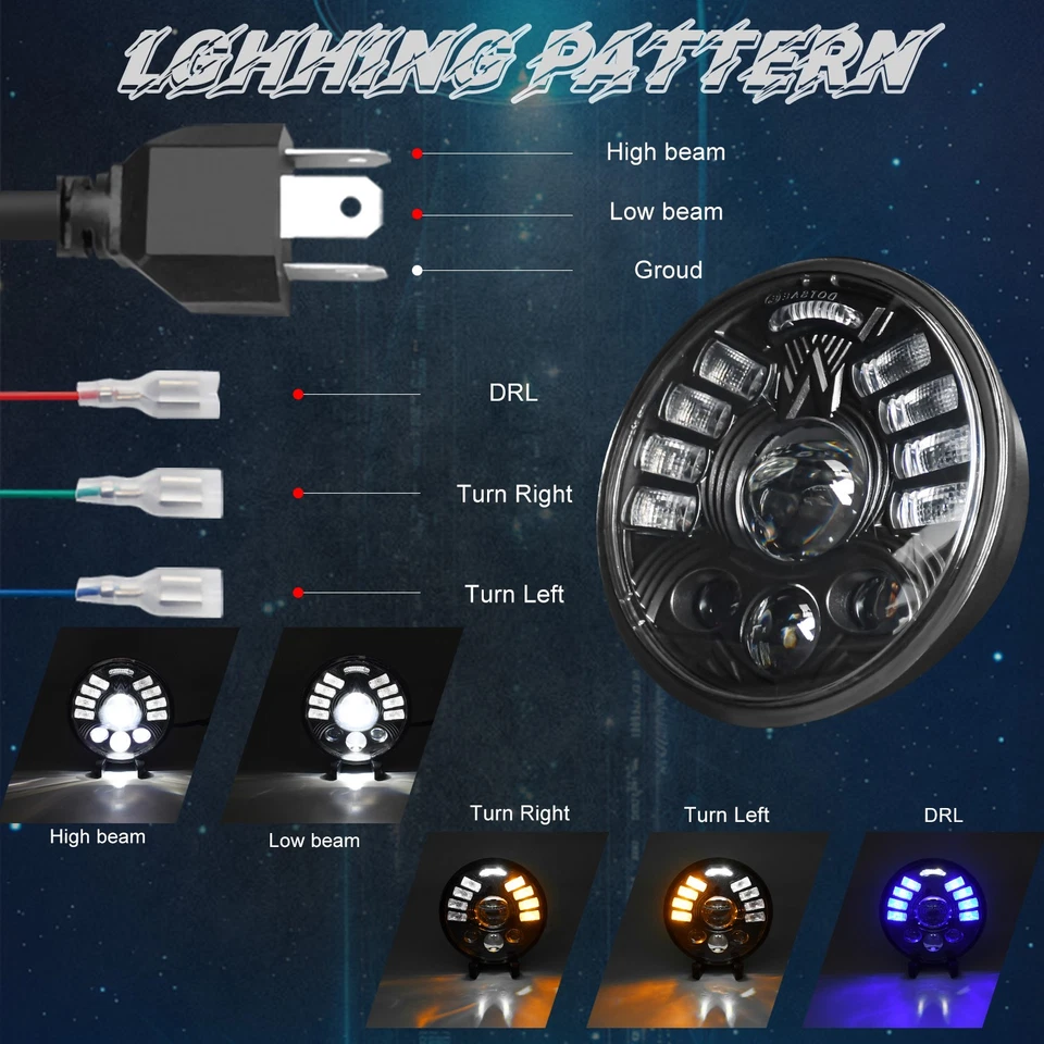 Faros LED DRL altos/bajo para Chevy Impala El Camino 1958-1975 4x 5,75" 5 3/4 Foto 4 de 4