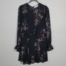Astr Revolve Heather Mini Dress Size XS Dark Floral Sheer Long Sleeve Ruffle
