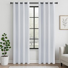 Curtain Opaque White Grey with Eyelets Set of 2, 220cm Long, 140cm Wide, Blic...