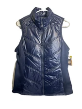 AVIA womens blue puffer full zip vest with pockets size large 12 14
