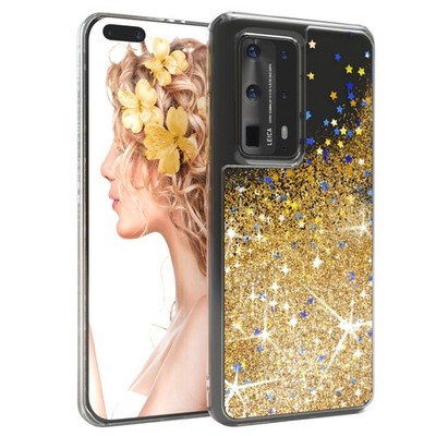 Für Huawei P40 Pro Plus Handyhülle Flüssig Glitter Hülle Schutz Handy Cover Gold