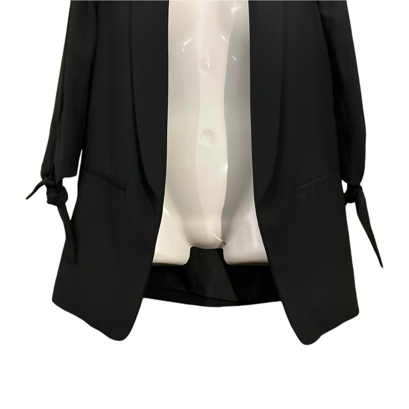 Bar III Womens Black Open 3/4 Tie Sleeve Shawl Collar Polished Style Blazer SZ S