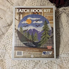 Latch Hook Kit National Yarn Crafts R007 Landscape Mountains 23” Round Vintage
