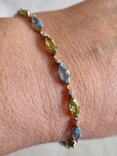 9ct yellow gold diamond blue topaz peridot multi gem tennis bracelet QVC