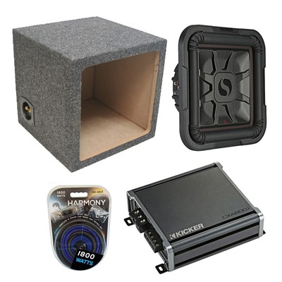 Kicker L7 12'' 1200W Subwoofer 46L7T124 w/ Sealed Sub Box & CXA800.1 Stereo Amp
