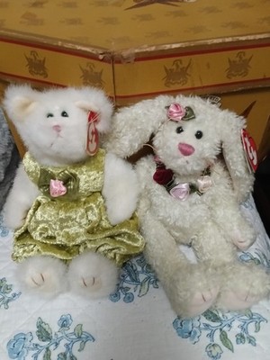 Ty Attic Treasures  Rosalyne  The Easter Bunny Rabbit & Cat Plush Lot