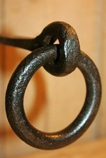 Wrought Iron Antique Tethering Ring on Pin Meat Beam Game Hooks