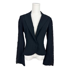 Cache Vintage Y2K Black Structured Flare Sleeve Embellished Button Front Blazer