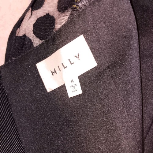 Milly Elise Sleeve Dress Silk Sheer Polka-dot Yellow Glam Twee Mod Cocktail Sz 4 - Picture 2 of 16