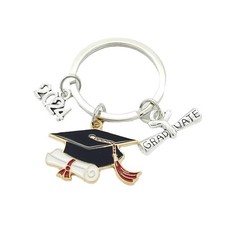 Graduation Hat Key Ring Enamel Graduate Study For School Key Chains Silver NEW
