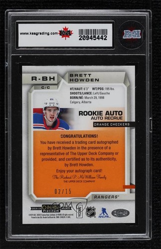 2018-19 O-Pee-Chee Platinum Orange Checkers /15 Brett Howden KSA 9 MINT ...