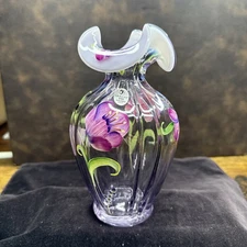 Fenton 100 year anniversary Purple Amethyst Opalescent Floral vase F137