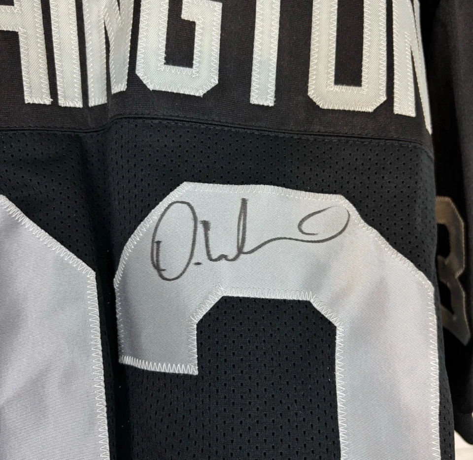 CAMISETA AUTOGRAFIADA FIRMADA POR DEANDRE WASHINGTON OAKLAND RAIDERS NFL #83 XL JSA CO Foto 4 de 4
