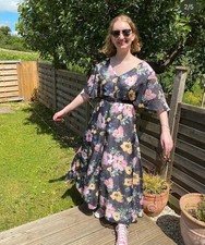 Vintage 70s Wedding Angel Sleeve Floaty Black Floral Sheer Summer Maxi Dress