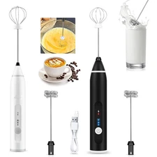 USB Rechargeable Handheld Electric Coffee Milk Frother Whisk Mixer Egg Beater