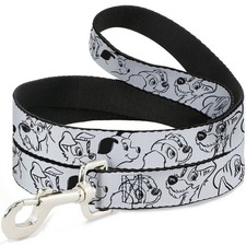 Dog Leash 6-FEET Disney Dogs Face Outlines White/Black