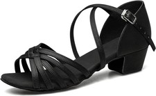 TUOTOM Girls Latin Dance Shoes Tan Low Heel Kids 6.5 Narrow Big Kid, Black