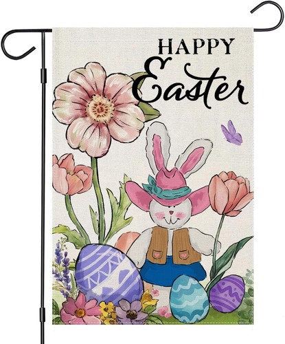 Happy Easter Garden Flags for Outside, Watercolor Bunny with