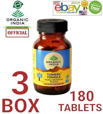 3 x Organic India Turmeric Formula  180 Caps Immunity Booster Exp 2028