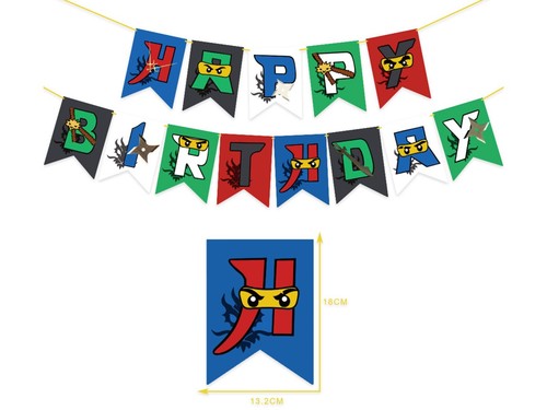Lego Ninjago Geburtstagsbanner, Lego Ninjago Ballons, Lego Ninjago Kuchen Topper - Bild 3 von 9