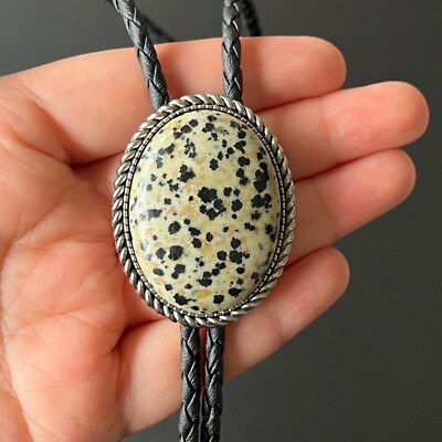 Natural Spotted Stone Bolo Tie Western Cowboy Vintage PU Rope Wedding Necklace
