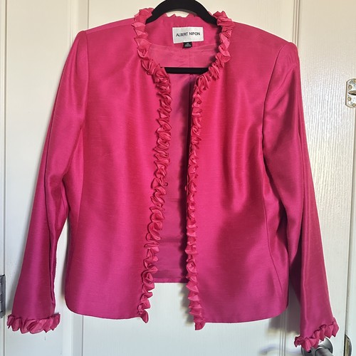 Vintage Albert Nipon Women's Silk Blazer Embellishment Fuchsia Color Size 12 - Picture 2 of 12