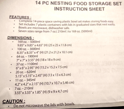 14 pc Nesting Food Storage Set 7 Containers + Lids NEW Plastic Multi-Color Lids - Bild 5 von 5