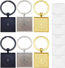 6 Sets Assorted Colors Split Ring Blanks with Square 25Mm Clear Glass Cabochons