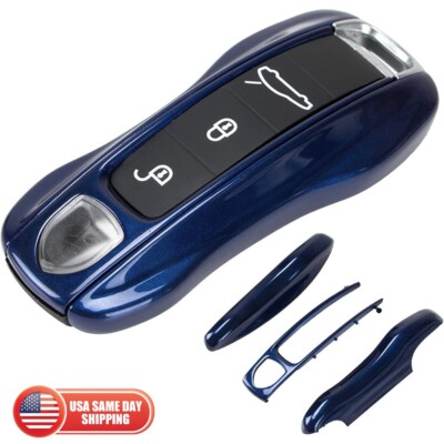 3pcs Set 17-24 Porsche Panamera Cayenne Blue Key Fob Side Shell Protect Cover