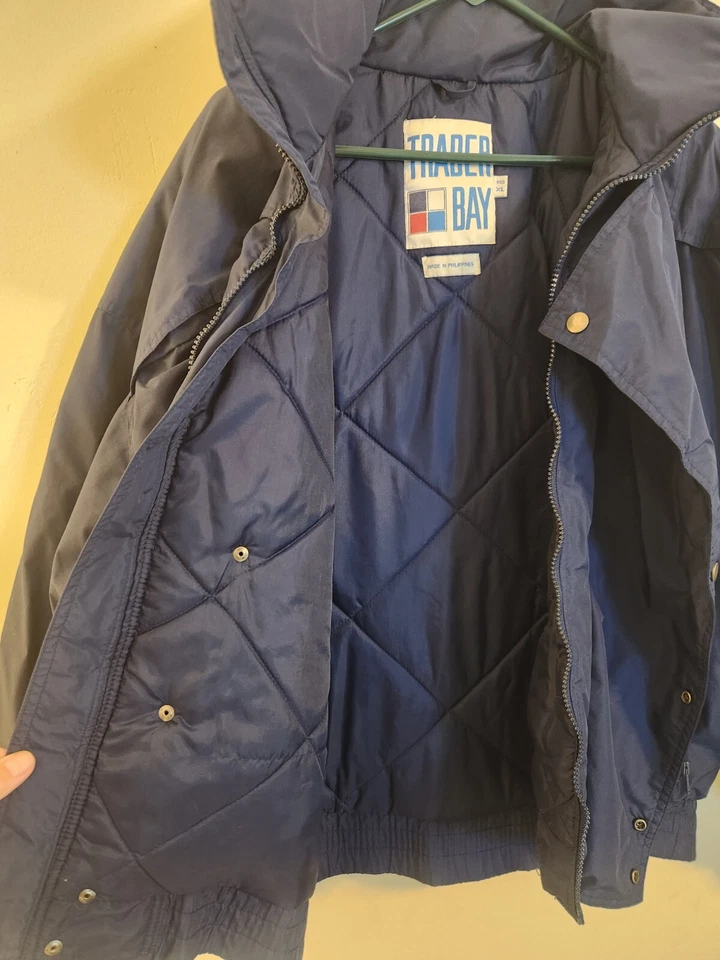 Trader Bay Jacket Mens XL Vintage Navy Quilted Winter Coat Pockets Zip Snap - Image 2 of 4