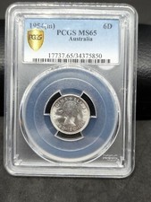 AUSTRALIA 1954 SIXPENCE  PCGS GRADED MS65 COIN .