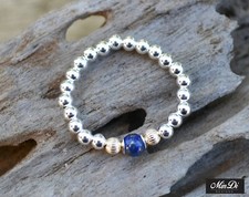 14K Gold Filled, Lapis Lazuli  Sterling Silver Stretch Ring.