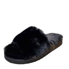 INC International Concepts Yuri Faux Fur Slip-On Slides Slippers Black Size 10M
