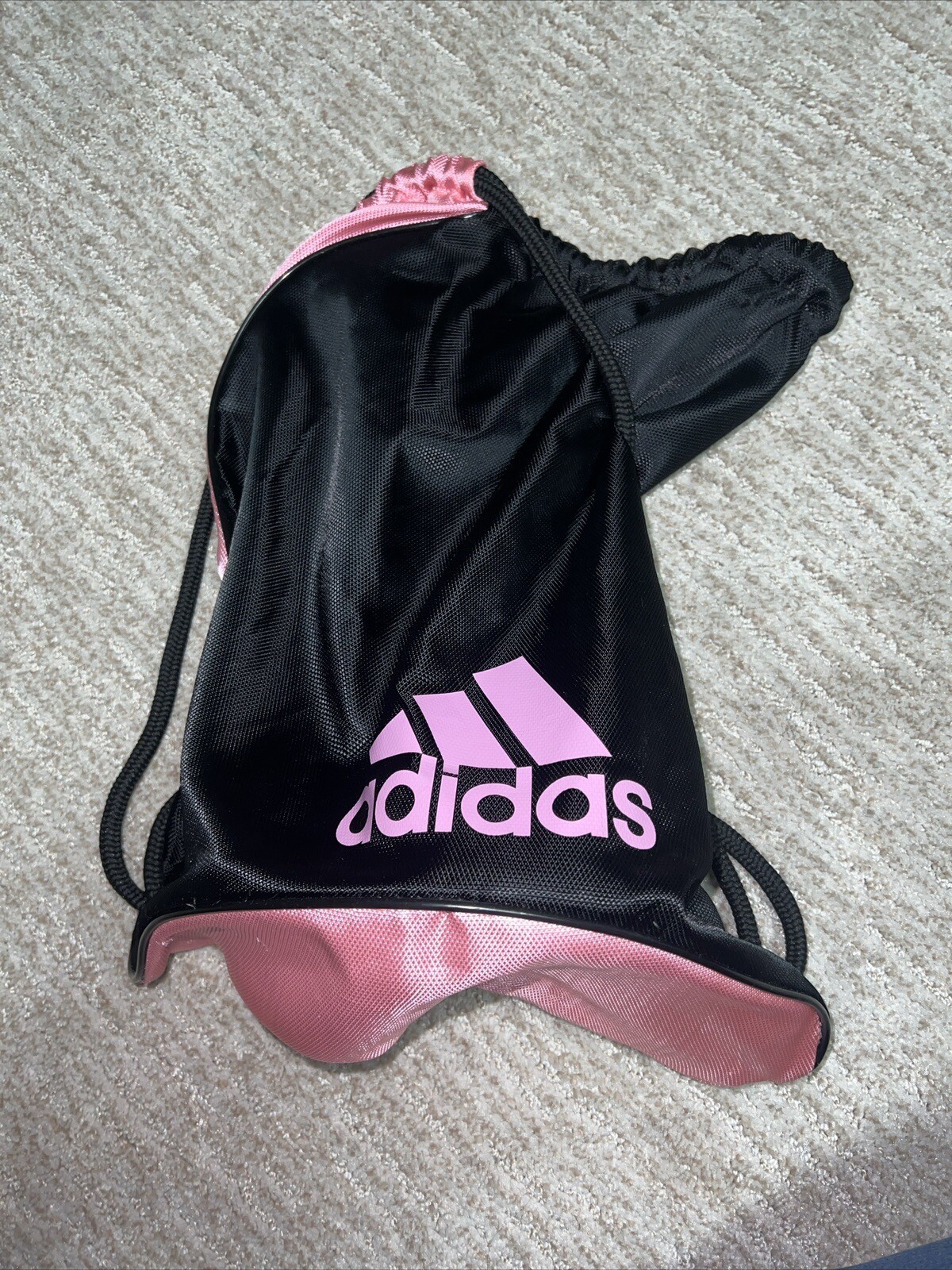 Adidas String Bag Drawstring Backpack Black And P… - image 1