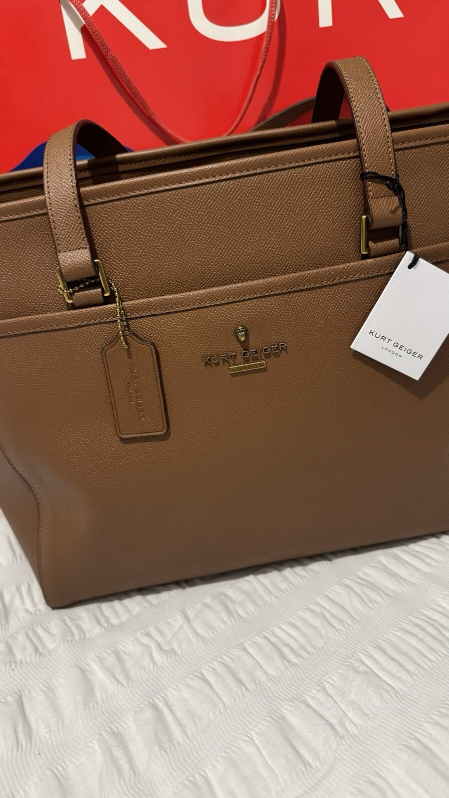 Kurt Geiger London large Greenwich Saffino Leather Tote hand shoulder bag in Tan image 6