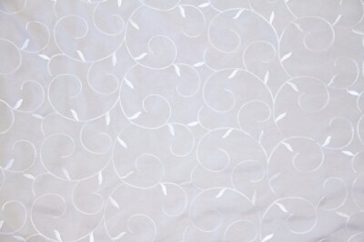 60'' Winter White Vine Embroidered Voile Sheer Fabric - By the Yard